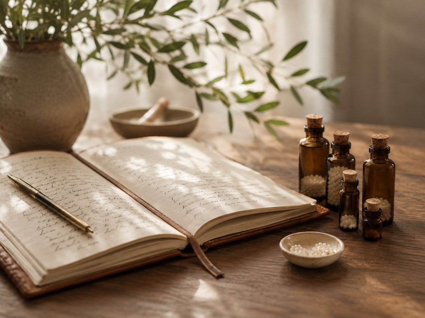 Homeopathic remedy pillules and olive leaves